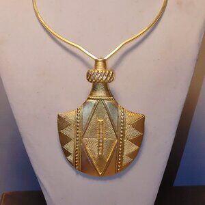 Vintage Bottle Pendant Necklace Collar Design Large Gold Tone Bold Statement